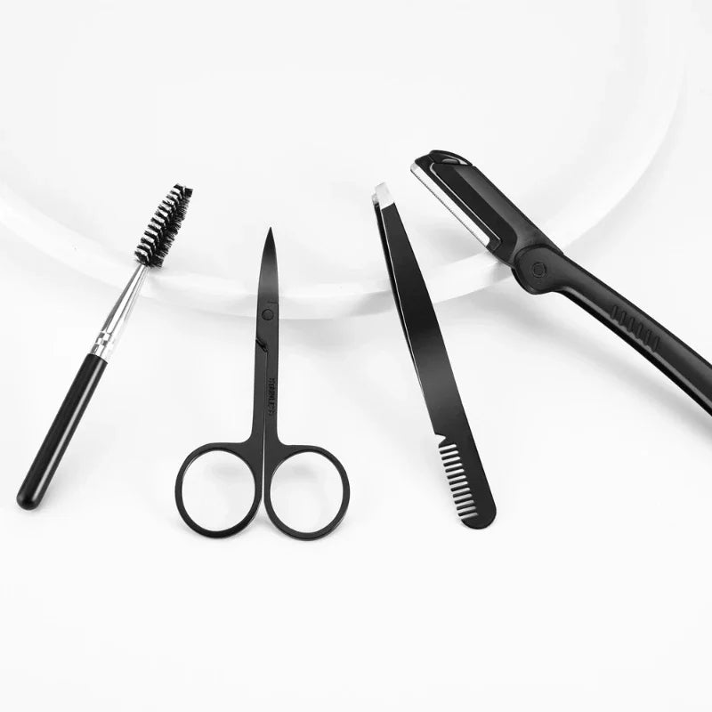 Black Eyebrow Trimming Scissors Stainless Steel Tweezers Scraping Qme