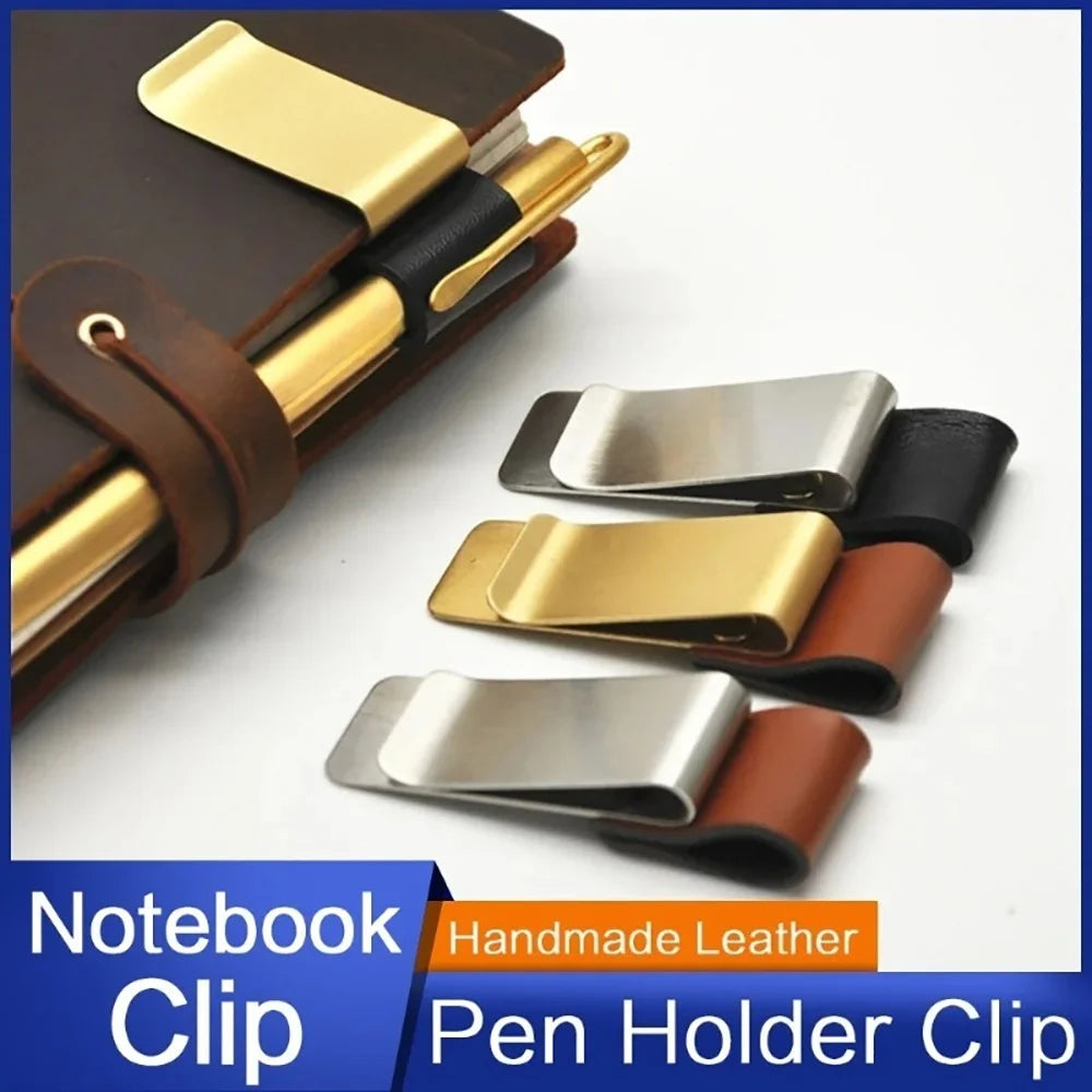 Retro Metal Leather Pen Clip Stainless Steel Pen Holder for Travelers Notebook Diary Portable Office School Paper Folder Access Qme