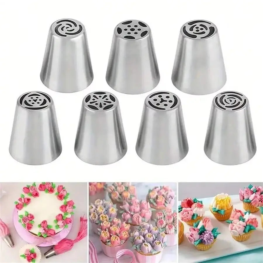 7-piece Cake Piping Tip Stainless Steel Cupcake Flower-shaped Qme 7pcs