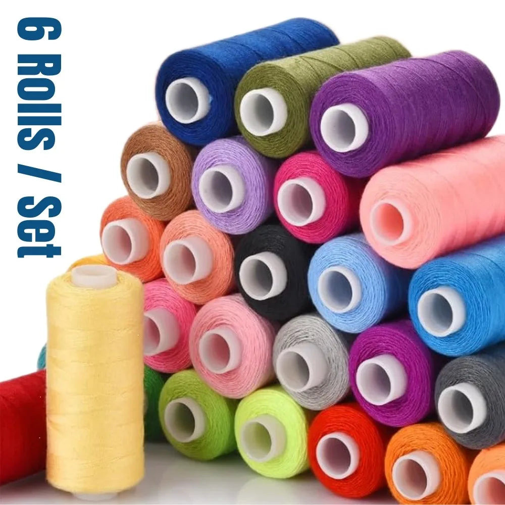 6 Rolls Polyester Sewing Thread Set Assorted Colors Polyester Sewing Machine Thread for Home DIY Manual and Mechanical Sewing Qme