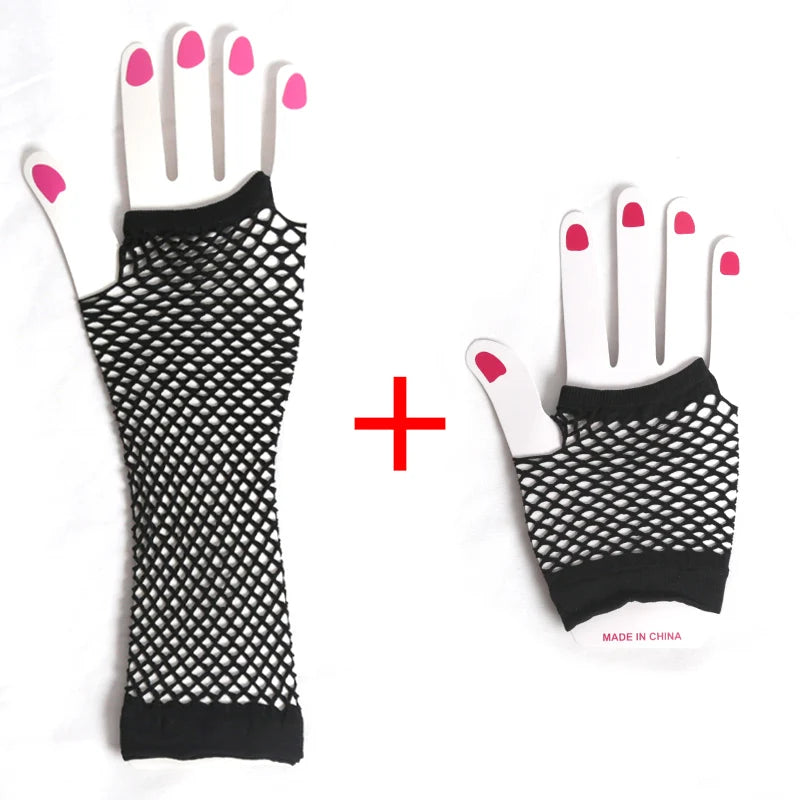2 Pair Black Ladies Sexy Gloves Mesh Net Fishnet Hollow Fingerless Qme A plus B