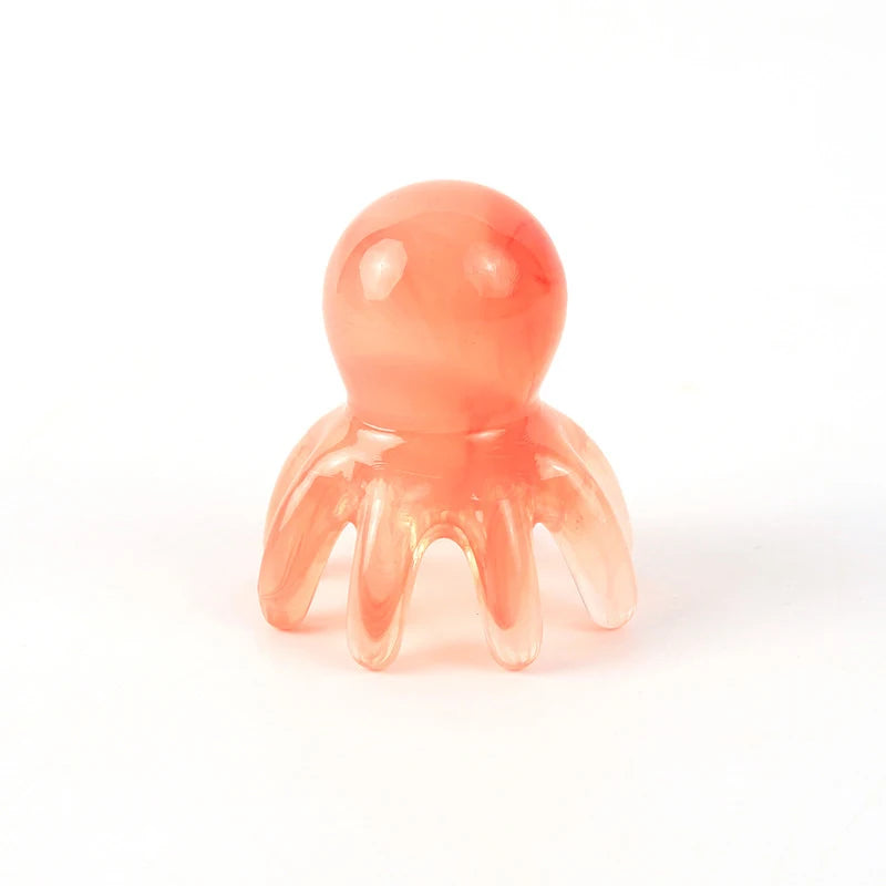 Resin Octopus Shaped Head Meridian Acupoint Massage Comb Wide Tooth Qme amber