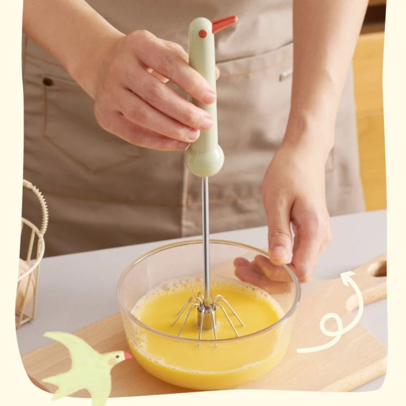 Household Semi-automatic Egg Beater Stainless Steel Whipped Cream Qme