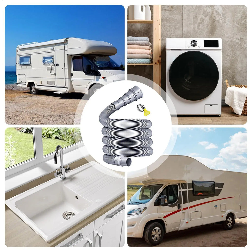 3 4 5m Caravan Sewer Pipe Foldable RV Trailer Hose Adjustable Adapter Qme