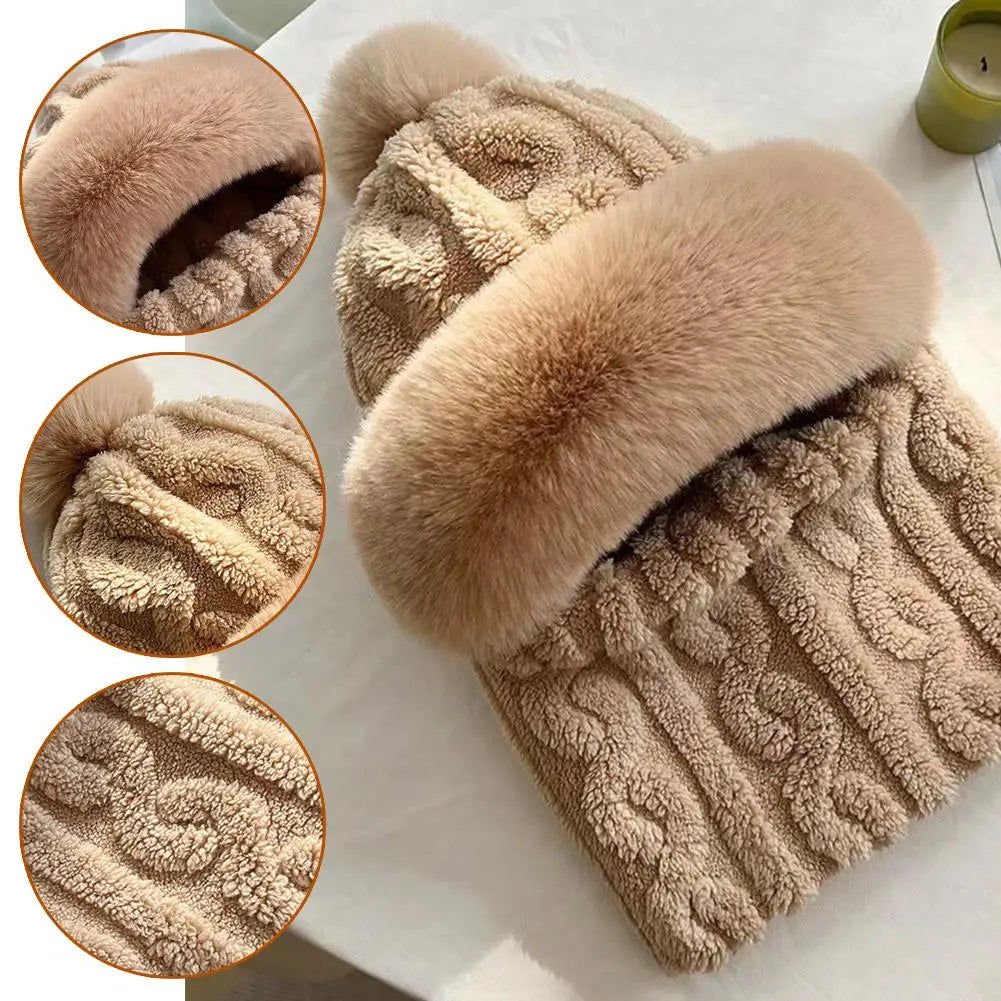 Women's Autumn Winter Thickened Scarf Mask Integrated Ear Protection Windproof Hat Parent-Child Children's Warm Head Cover Cap Qme