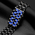 Relógio de pulso digital Lava masculino, metal completo preto, display LED azul, relógios masculinos, presentes para homem, Qme A