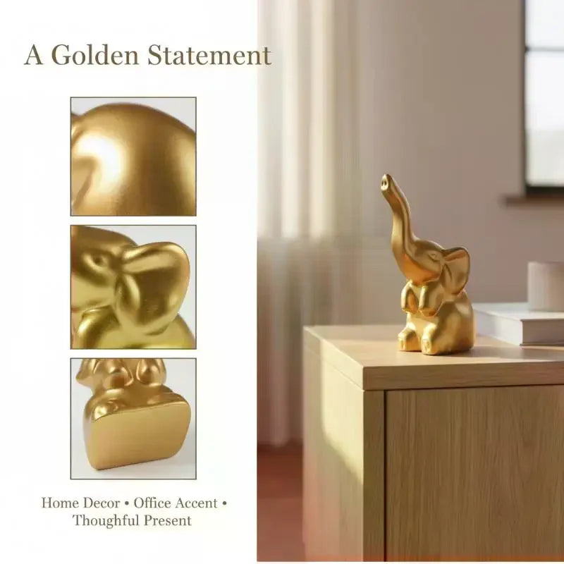1 Pair Small Animal Statue Elephant Figurine Home Decor Mini Gold Qme