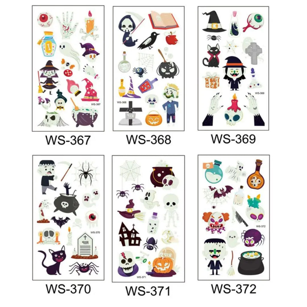 A Halloween Kids Toy Gift 6/8 Sheets Glowing Pumpkin Knife Fake Tattoos, Waterproof Body Stickers for Arm Hand Cosplay Decor Qme 6pcs WS-367WS372