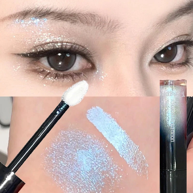 Glitter Liquid Eyeshadow Holographic Shimmer Ice Blue Pink Quick-drying Wet Look Tears Highlight Eye Makeup Non-flying powder Qme