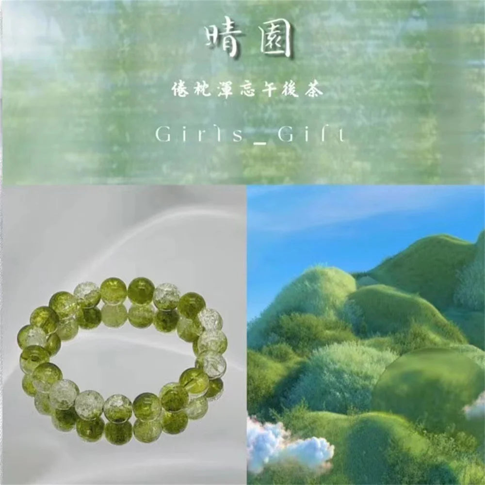 b09 Classical Fashion Sweet Exquisite Cherry Blossom Gradient Glazed Ice Cracking Glass Bracelet Natural Colors Beaded Bracelet Qme dark green