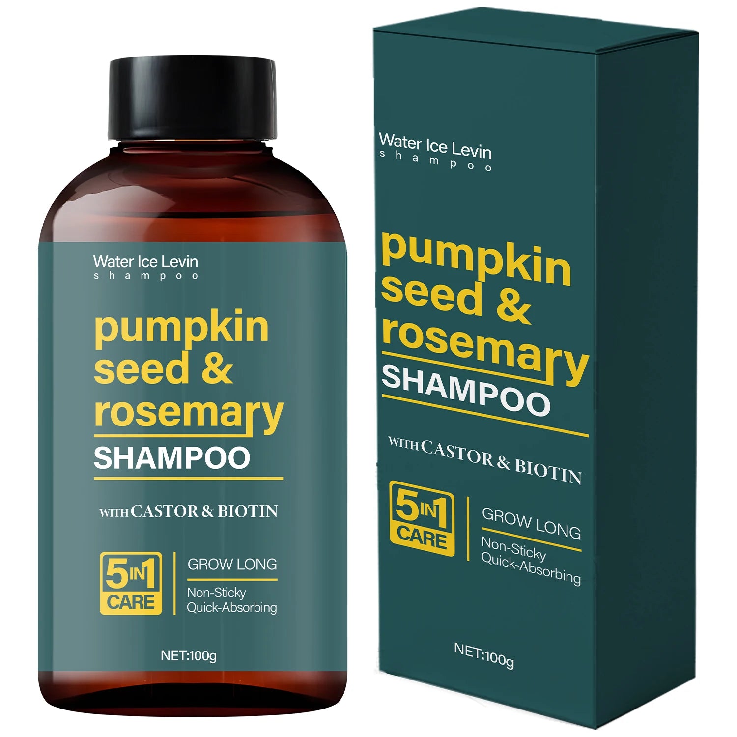 Water Ice Levin Pumpkin Seed & Rosemary Shampoo with Castor Oil & Biotin for Hair Growth, 5M Care, Non-Sticky Formula Qme Nourishing