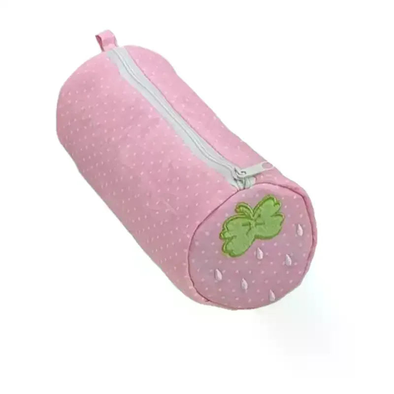 Cream Strawberry Polka Dot Pink Pencil Case Student Stationery Back Qme