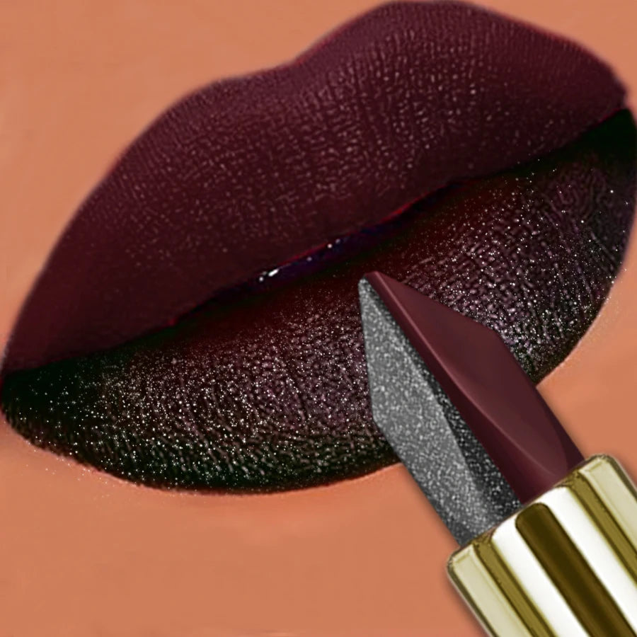 Two-tone Sexy Red&black Lipstick Glitter&matte Lip Sticks Nonstick Qme