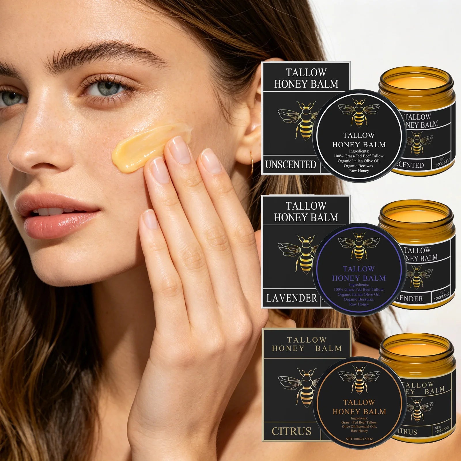 Organic Grass-Fed Beef Tallow Balm With Honey Soothen Nourishing Dry Skin Improves Elasticity Moisturizing Cream For Soft Smooth Qme