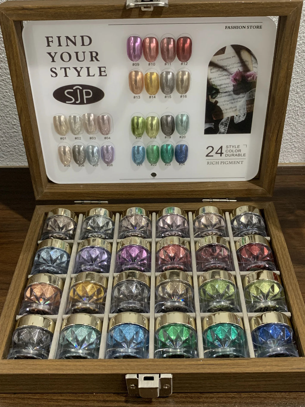 24-color Autumn Winter Nail Art Mirror Powder Swatches Storage Box Qme