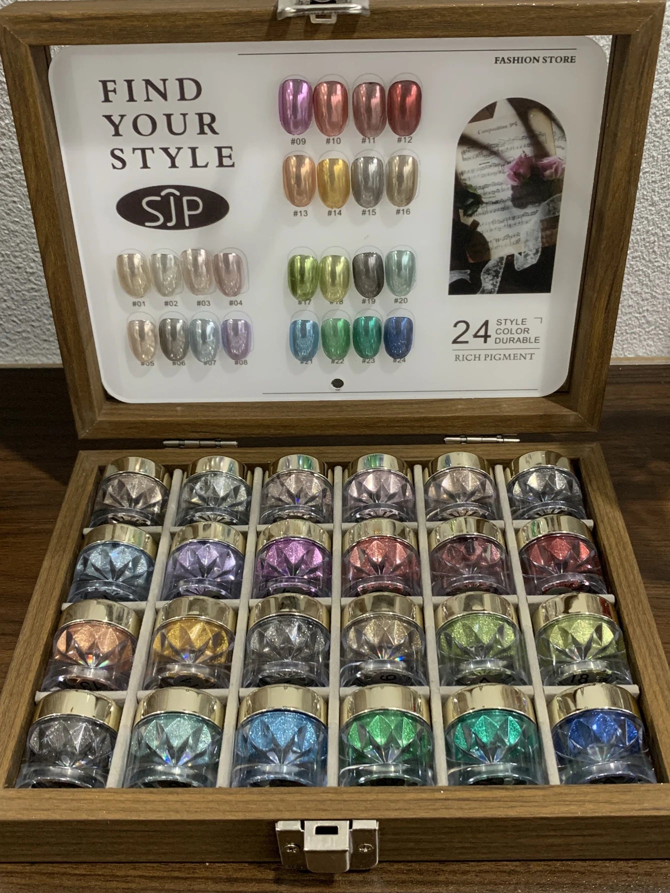 24-color Autumn Winter Nail Art Mirror Powder Swatches Storage Box Qme
