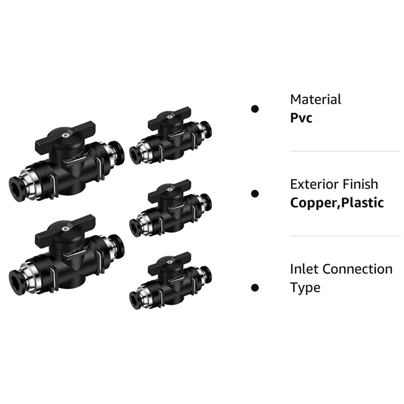 A02F-10X Pneumatic Ball Valve Push To Connect Fittings Ball Valve Air Flow Control Valve Air Fittings Straight Quick Connect Qme