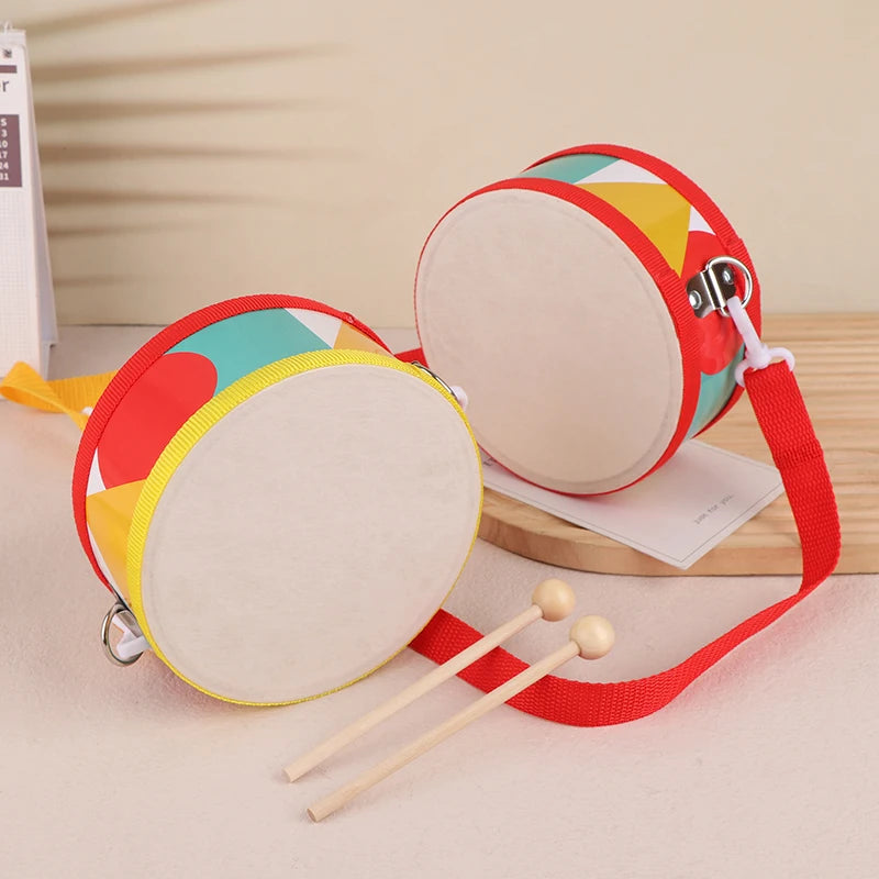 Kids Percussion Drum Wood Toy Carry Strap Music Instrument Teaching Qme