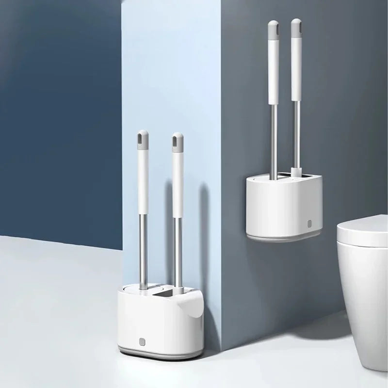 Toilet brush set Toilet brush TPR soft hair long handle creative home toilet one drag two silicone Qme
