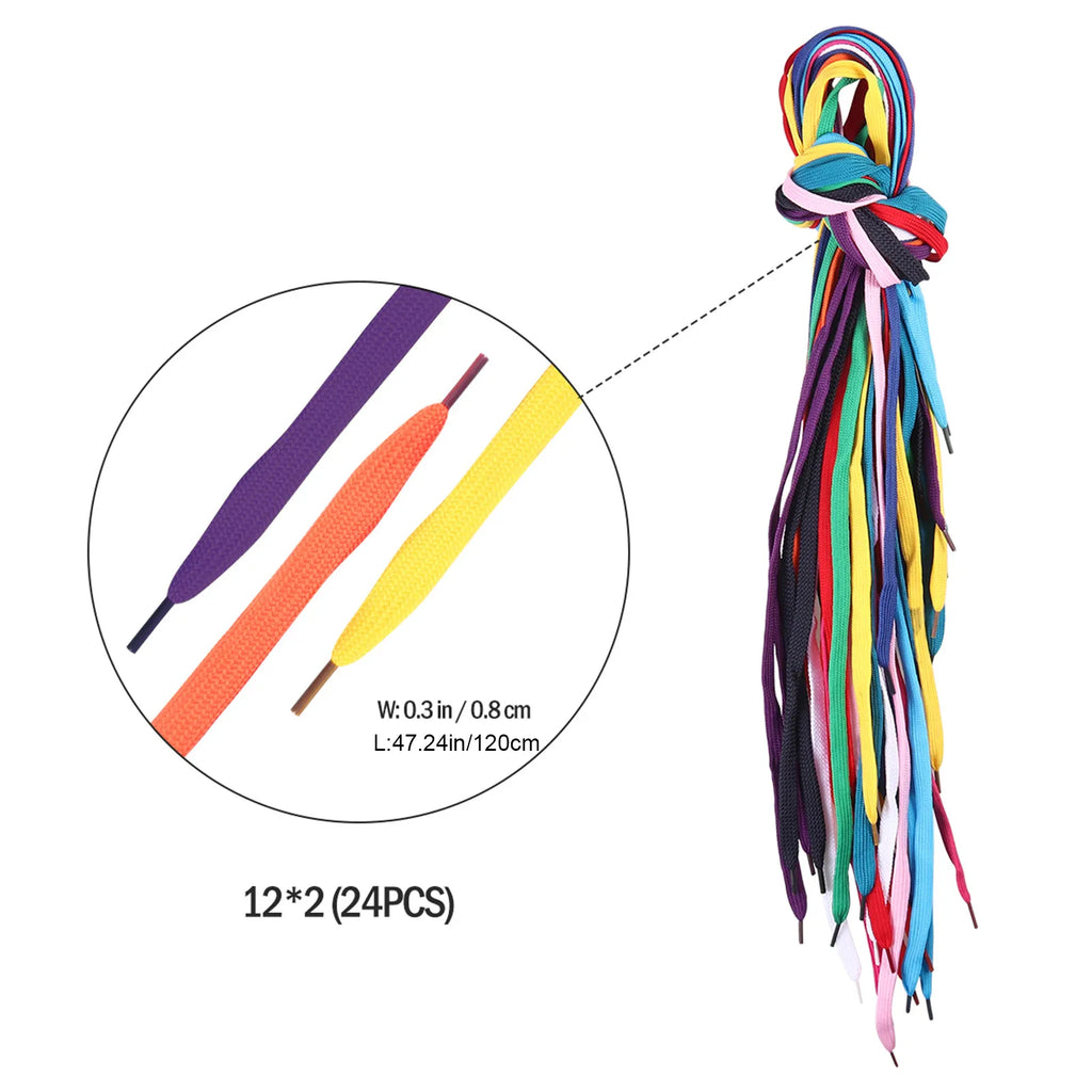 12pcs Random Color Replacement Flat Shoelaces for Sneakers High-top Canvas No Elasticity Shoestrings Shoe Accessories Qme