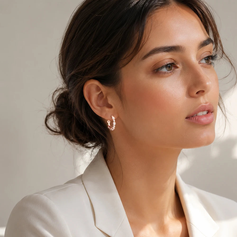 Rose Gold Creole Circles Hinged Hoop Earrings Europe Style Glam Trendy Fine Jewerly For Women Gift In 925 Sterling Silver Qme