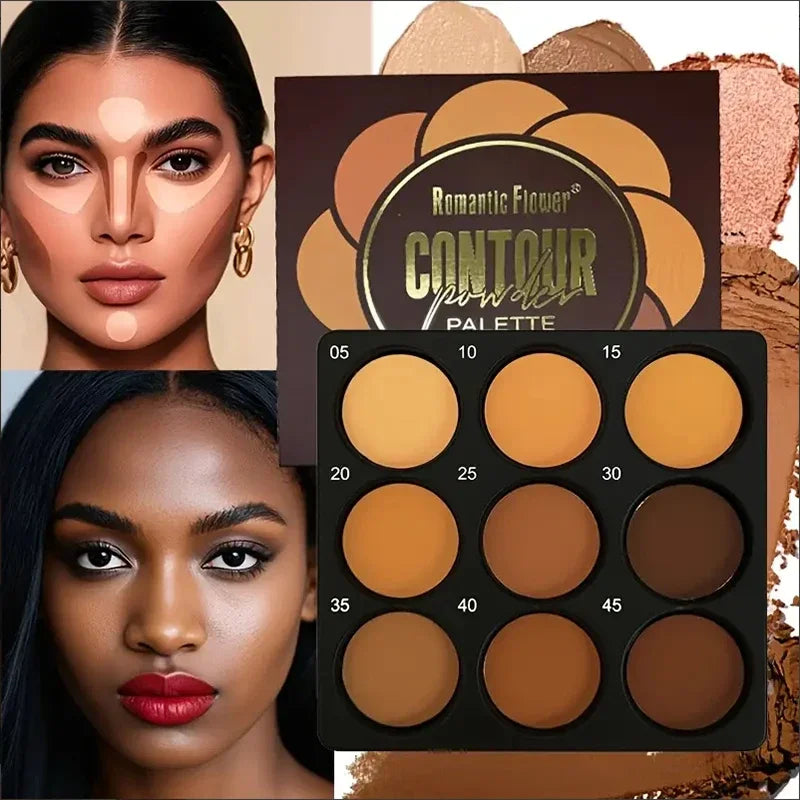 Dark Skin Tone 9-in-1 Face Palette Waterproof Concealer 9 Shades Contour Bronzer Wheat Makeup Palette for Women Qme