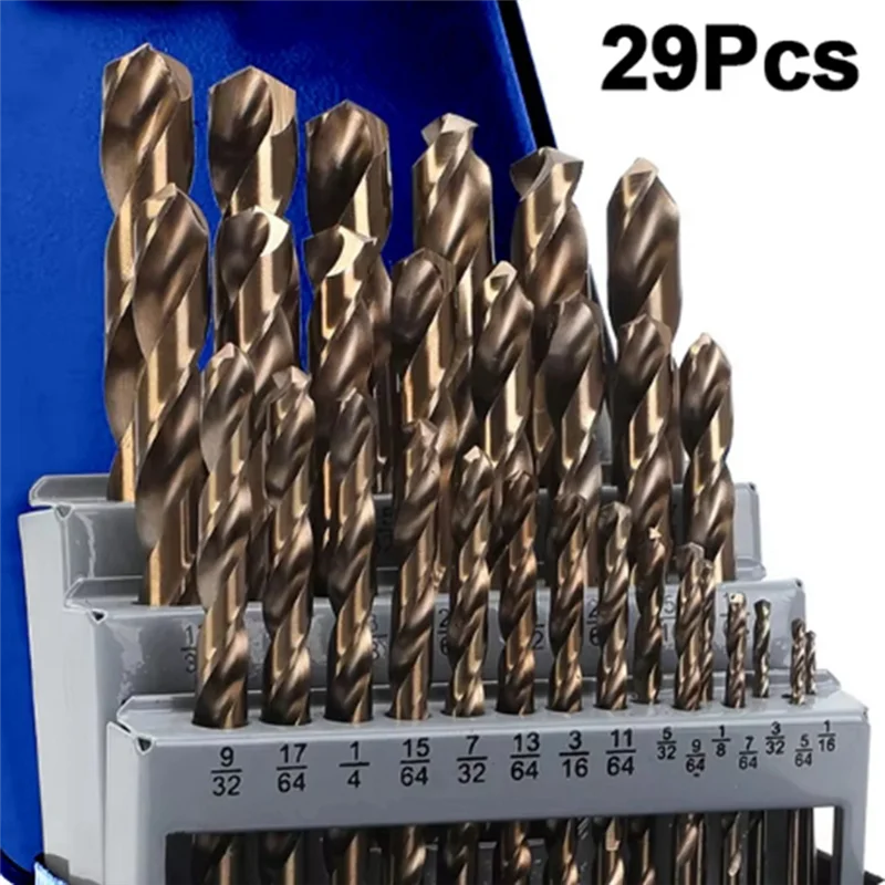 A02F-Cobalt Drill Bits Set M35 High Speed Steel Twist Jobber Length For Hardened Metal, Stainless Steel, Cast Iron Qme