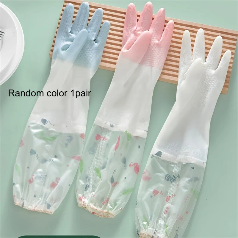 Long Sleeve Rubber Gloves, Reusable Dishwashing Gloves,Kitchen Oven Pet Cleaning Gloves,Kitchen,Kitchen Items,Cleaning, Kitchen Qme Random color 1pair