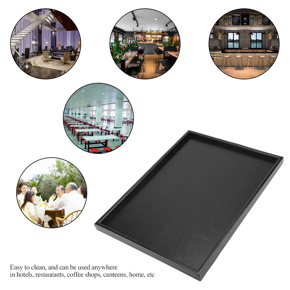 Black Wooden Serving Tray Rectangle Solid Wood Food Tea Coffee Tray for Kitchen Dining Table Decor Accessories Qme
