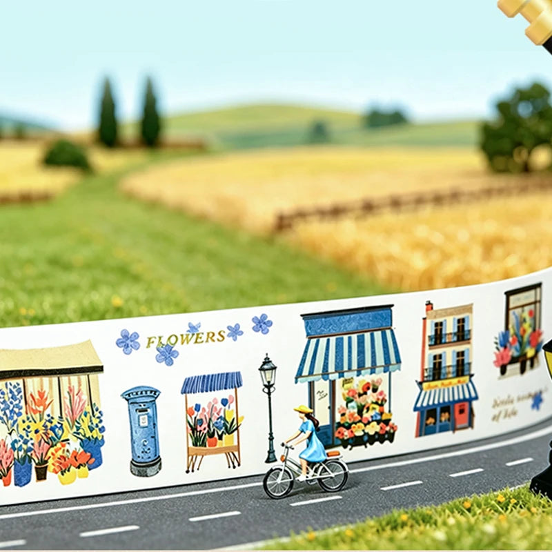 European Town Streetscape Washi Tape & Stickers, Vintage House Pattern, Base Tape for Junk Journal, DIY Collage Supplies Qme