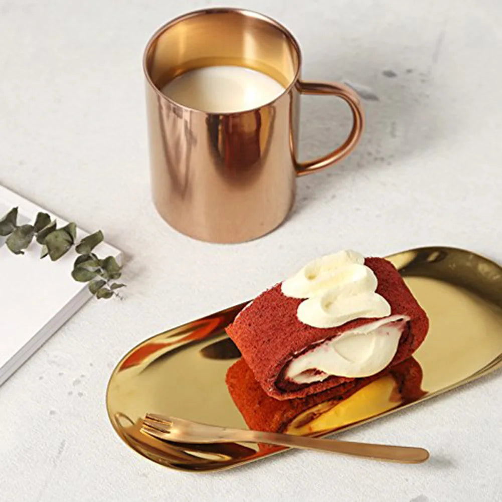 1pc Oval Stainless Steel Tray Storage Tea Fruit Cosmetics Jewelry Plate Gold 18cm 23cm Tableware Home Accessories Organization Qme