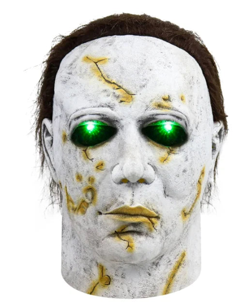 Terror Halloween Michael Myers Masks With LED Glow Horror Latex Full Head Headgear Scary Face Cover Masquerade Party Supplies Qme LED B