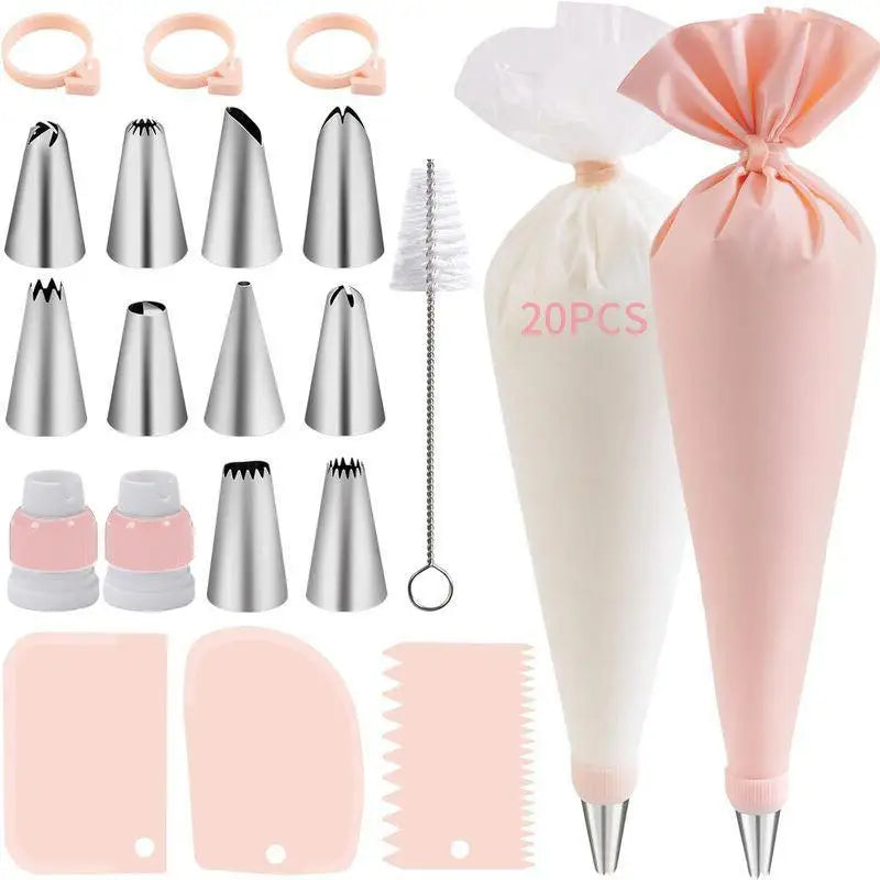Piping Bags Tips Cake DIY Decorating Stainless Steel Nozzle Reusable Qme Light pink