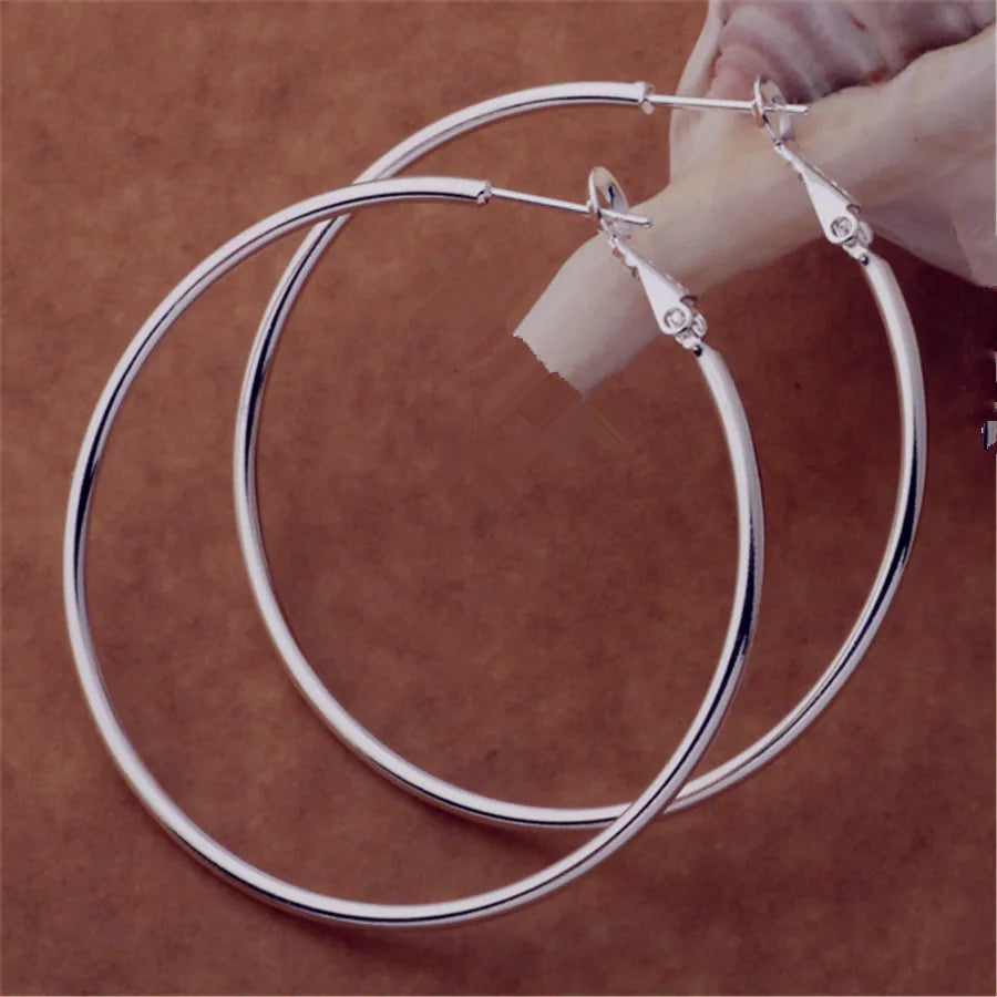 Hot charms Silver color Classic 5-8CM Big circle hoop Earrings for Women party wedding Jewelry fashion Christmas Gifts Qme