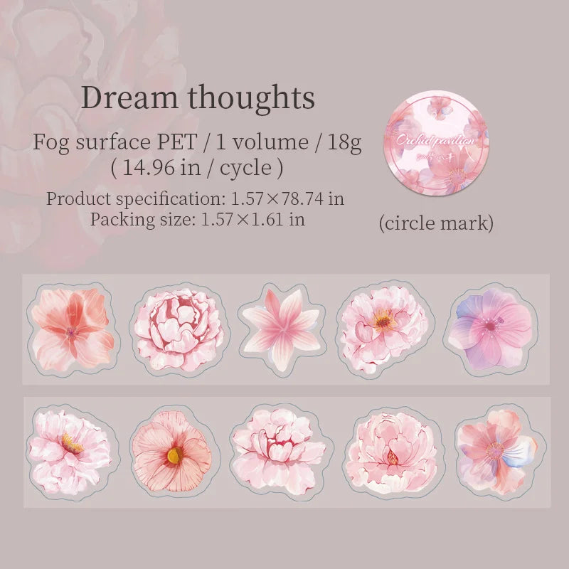 50mm*2m Flowers Plants PET Tapes Junk Journal Adhesiva Scrapbooking Sticker Planner Diary Collage Decoration Stationery Tape Qme E