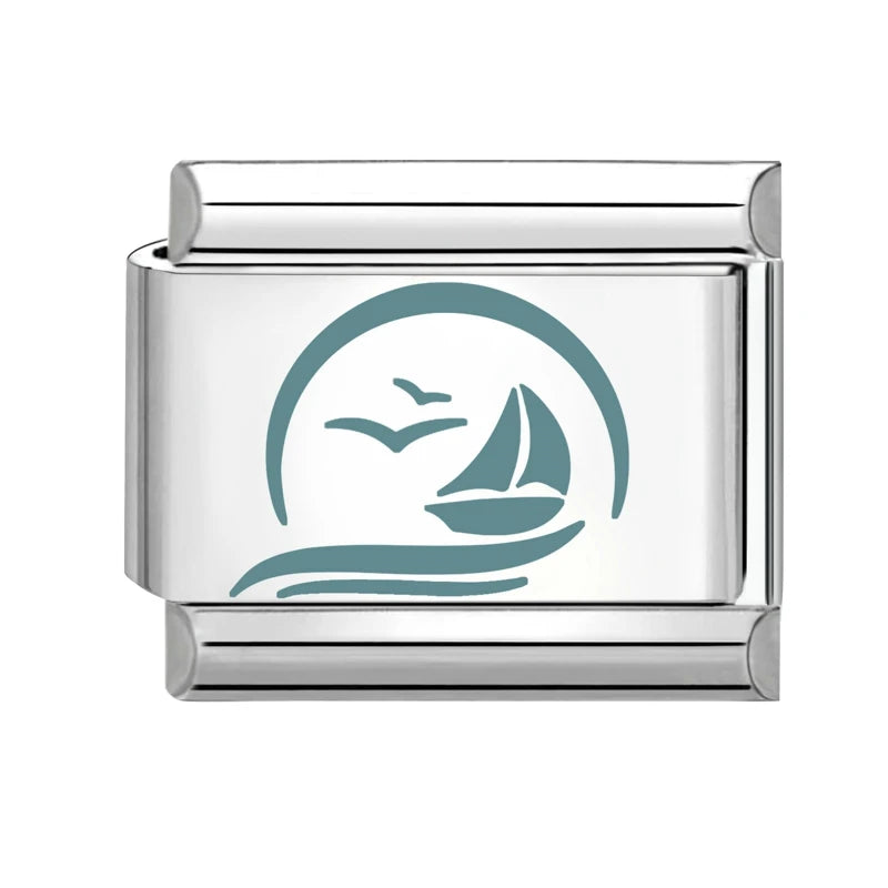 Cartoon Cute Blue Fishs Dolphin Laser Engraving Italian Charm Links Stainless Steel Fit 9mm Bracelet Men Women DIY Making Gifts Qme Style 2