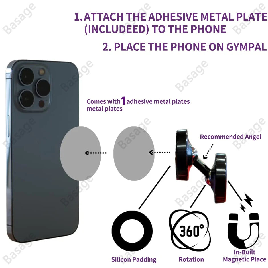 Dual Magnetic Gym Phone Holder for Working Out Videos-Double Sided Strong Magnet with 360 Degree Rotation - Fits Any Smart Phone Qme