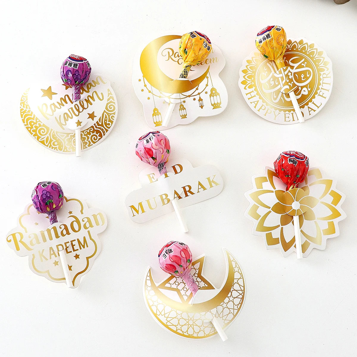 42 Pieces of Ramadan Gifts/Packages, Paper Lollipop Greeting Cards (for Ramadan Decorations), Small Gifts, Lollipops, Greeting Cards, Gift Tags, Decorative Paper, Crescent-Shaped Candy Boxes (Ramadan Muslim), Small Gift Box S Qme