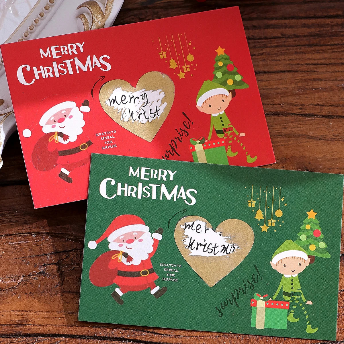 10Pcs/20Pcs Creative Merry Christmas Themed Lucky Scratch-Off Cards, Cute Cartoon Santa Claus Design Surprise Greeting Cards Qme 5Red 5Green
