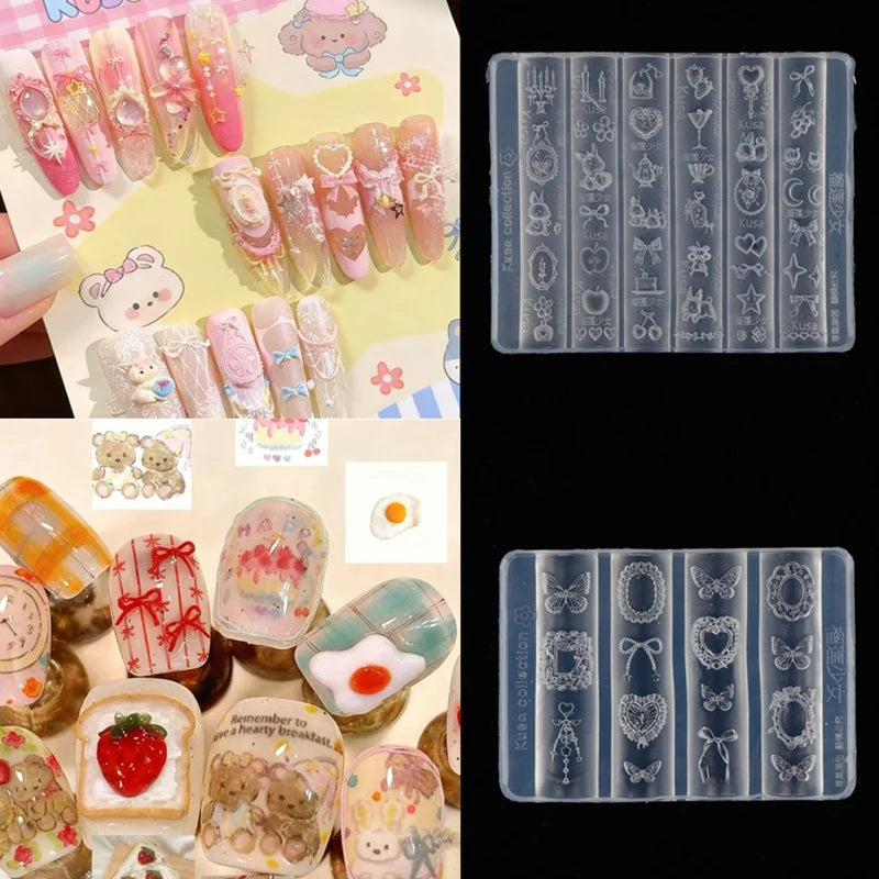 Silicone Nail Art Mold Cartoon Lace Bow Rabbit Cute Candle Moon Qme