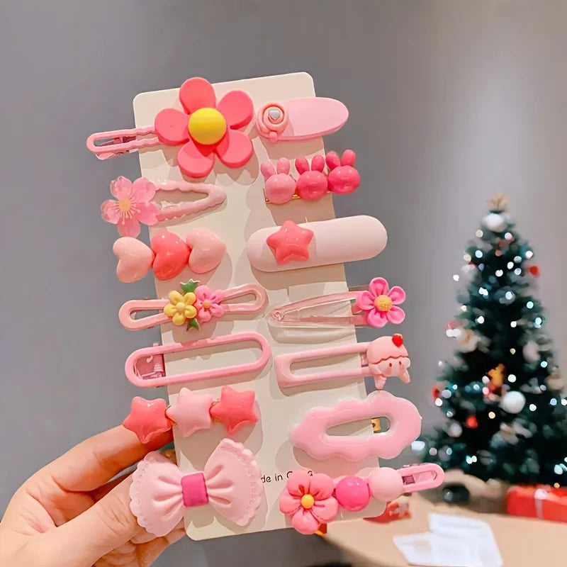 14Pcs/Set Cute Pink Hair Clips for Girls, Flower Star Bow Hairpins, Sweet Hair Accessories for Kids Daily & Party Use Qme