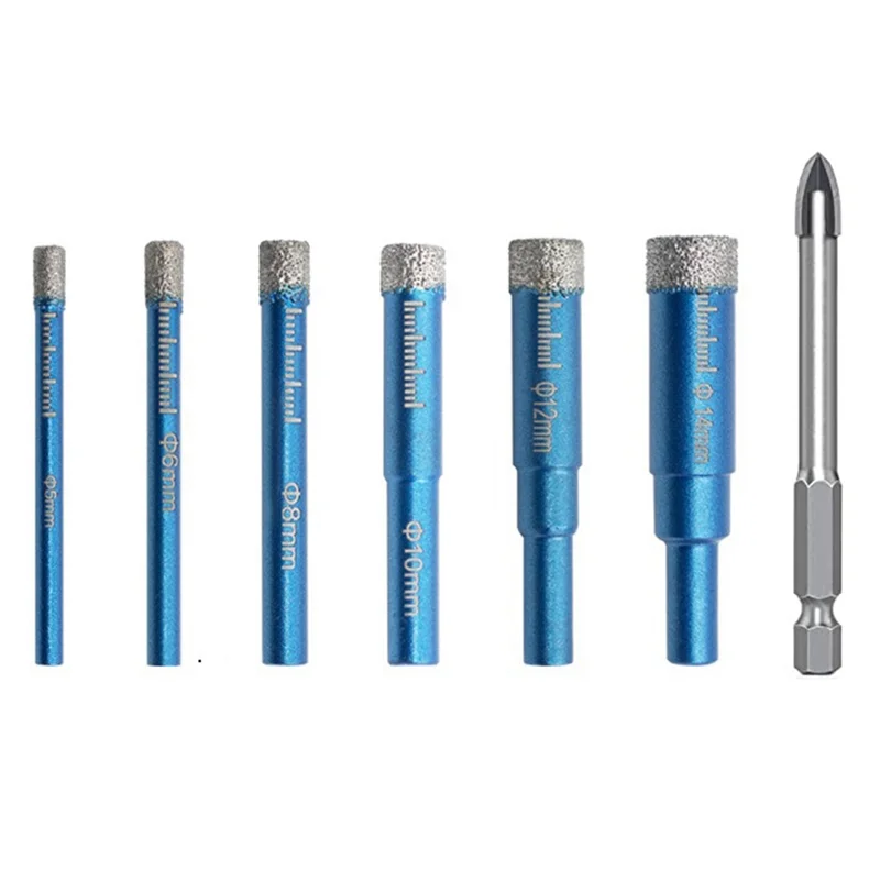 A02F-1 Set Marble Vitrified Tile All- Tile Glass Drill Hole Opener Glass Drill 7-Piece Diamond Drill Qme Blue