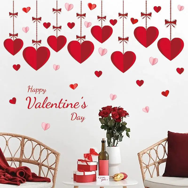 Valentine's Day Atmosphere Decor Stickers Heart-shaped Romantic Sweetheart Balloon Stickers For Glass Windows Display Windows Qme