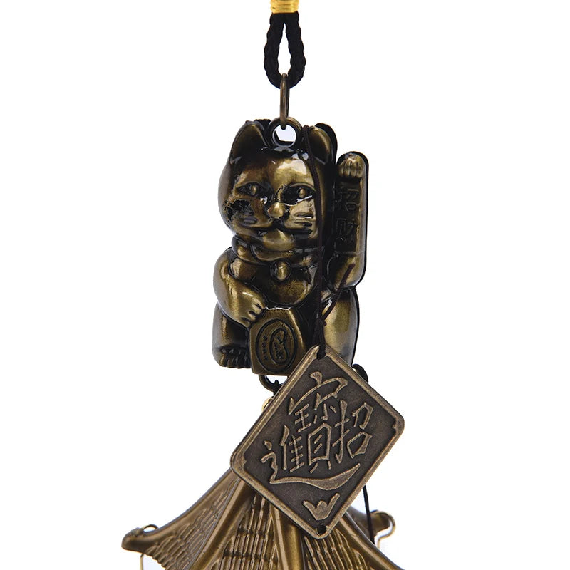 Lucky Cat Feng Shui Pendant Metal Copper Wind Chime Door Decoration Qme