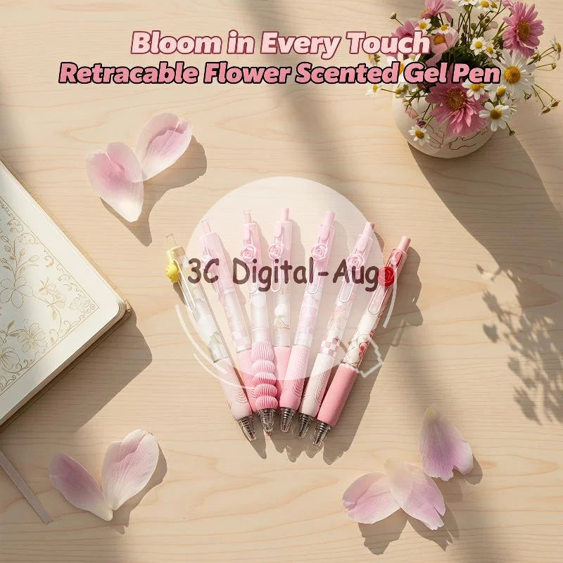 3D Flower Retractable Gel Pens Soft Anti-slip Grip Fine Nib Smooth Qme