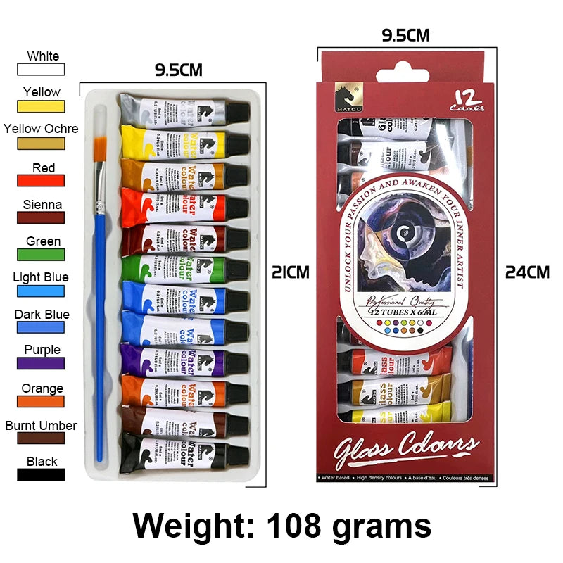 12 Colors Paint Acrylic Watercolor Glass Painting Pigment Waterproof Qme Glass