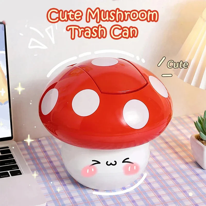 With Lid Detachable Cute Garbage Can Waste Bin Collect Rubbish Red Mushroom Table Desk Binwastebaske Mini Household Accessories Qme