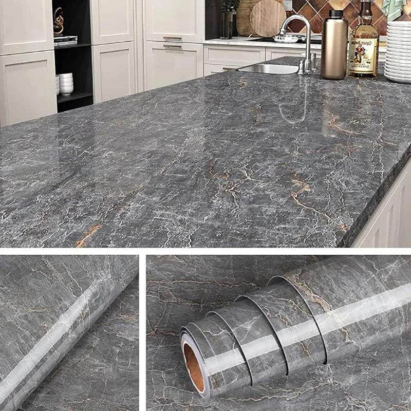 Decorative Waterproof Moisture-Proof Oil Resistant Self-Adhesive Wallpaper Ceramic Tile Wall Sticker 40cm Marble Countertop Qme 2 40cmX5m