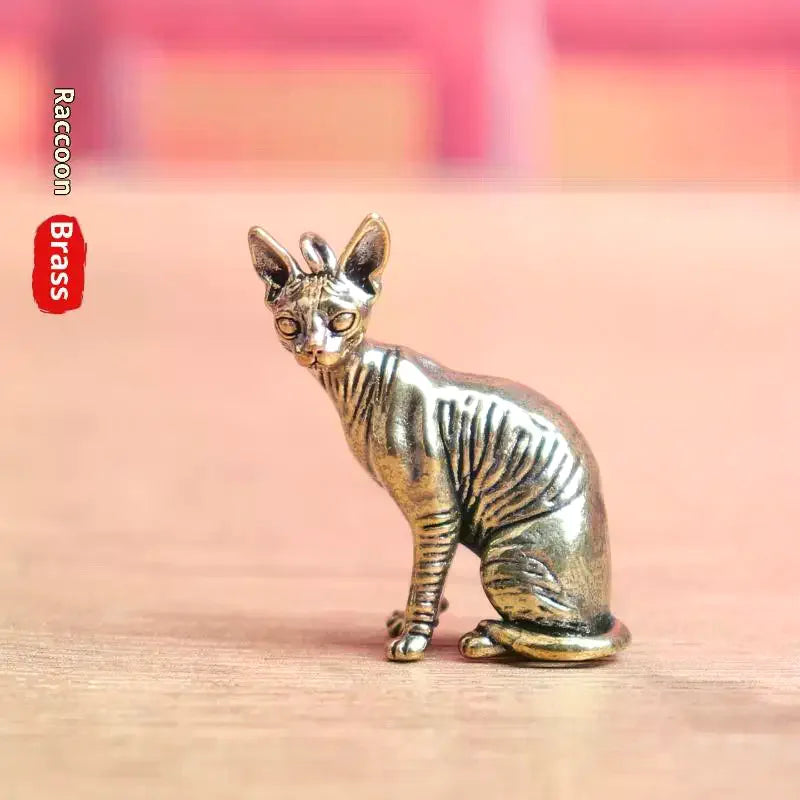 Solid Brass Hairless Cat Small Statue Desktop Ornaments Vintage Animal Figurines Model Lucky Home Decorations Crafts Accessories Qme