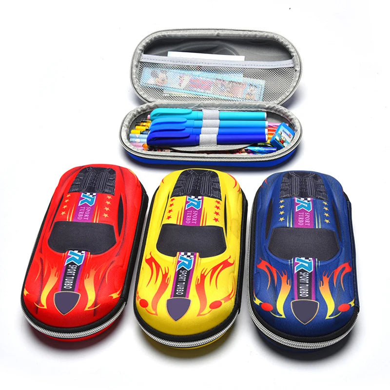 3D Racing Car Pencil Cases Cartoons School Pencil Case For Children Stationery Box EVA PU Plastic Pen Case Boy Cute Pen Bag Qme